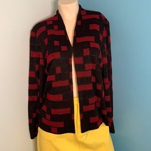 Ming Wang black and red center clasp sweater